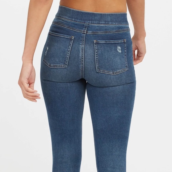 SPANX Distressed Ankle Skinny Jeans, Medium Wash - Picture 2 of 9